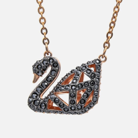 SWAROVSKI Dazzling Dual Sided Swan Black and Rose Gold Necklace - Picture 9 of 12
